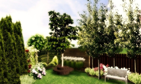 W małym ogrodzie znalazło się miejsce na roślinność i małą architekturę (projekt IRENE)