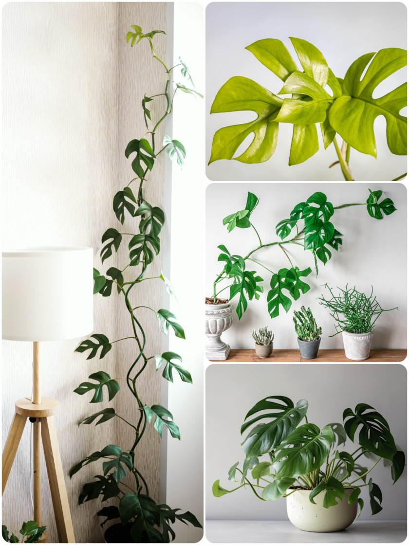 Monstera 'Minima' jak dbac gdzie ustawic by nie zolkla, fot. kolaz - AdobeStock