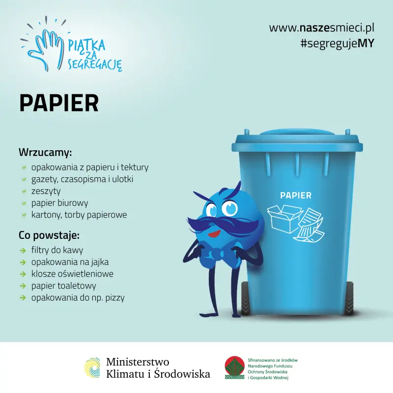 Niebieski pojemnik na śmieci - papier