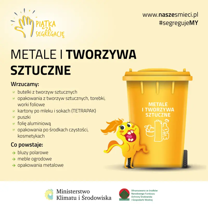 Żółty pojemnik na śmieci - Plastik i metal