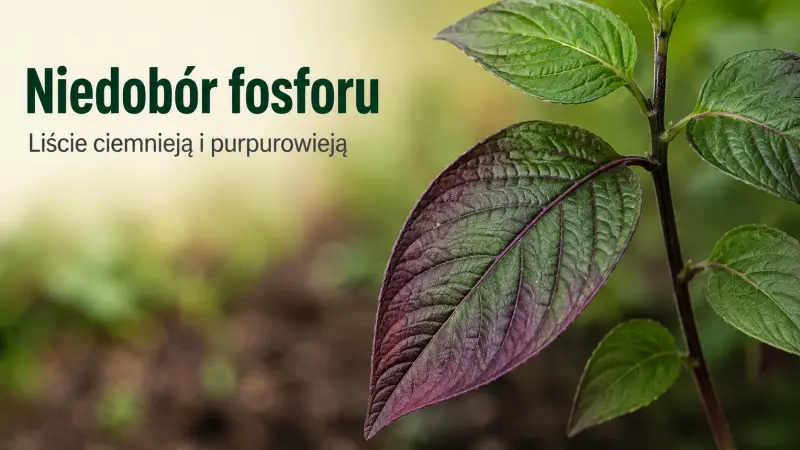 Niedobór fosforu – liście ciemnieją i nabierają fioletowego odcienia