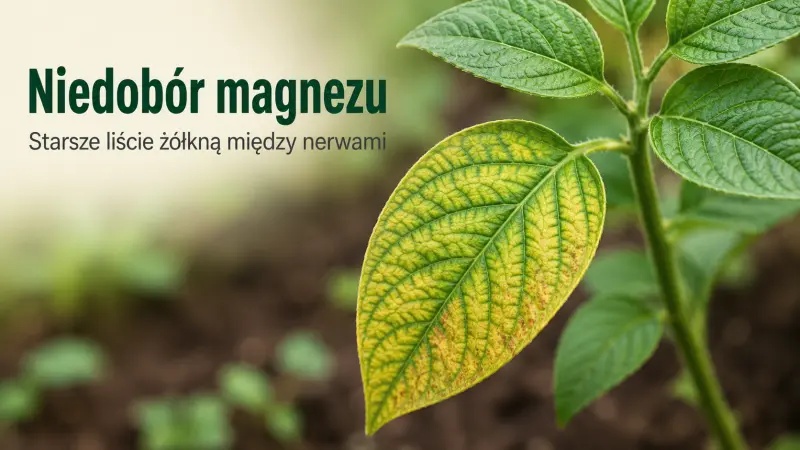 Niedobór magnezu – przestrzenie między nerwami starszych liści tracą kolor